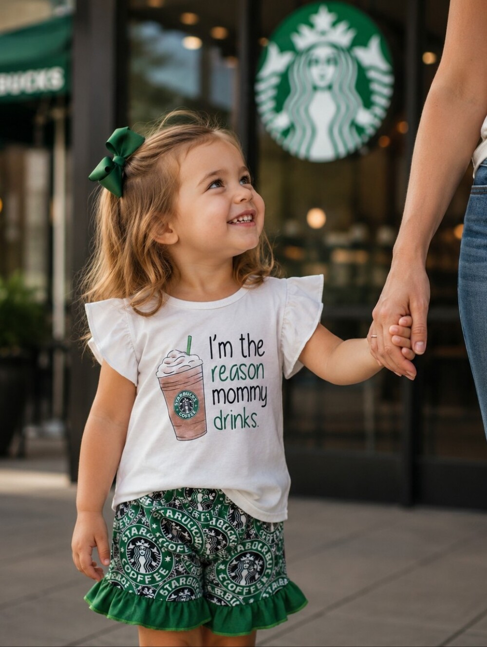 Starbucks Ruffle Sleeve Top & Shorts Matching Set Girls Size 4T NWOT